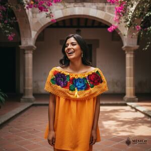 Traditional hand embroidered blouse Flowers 22 x 22 in  Size S  Punto de cruz